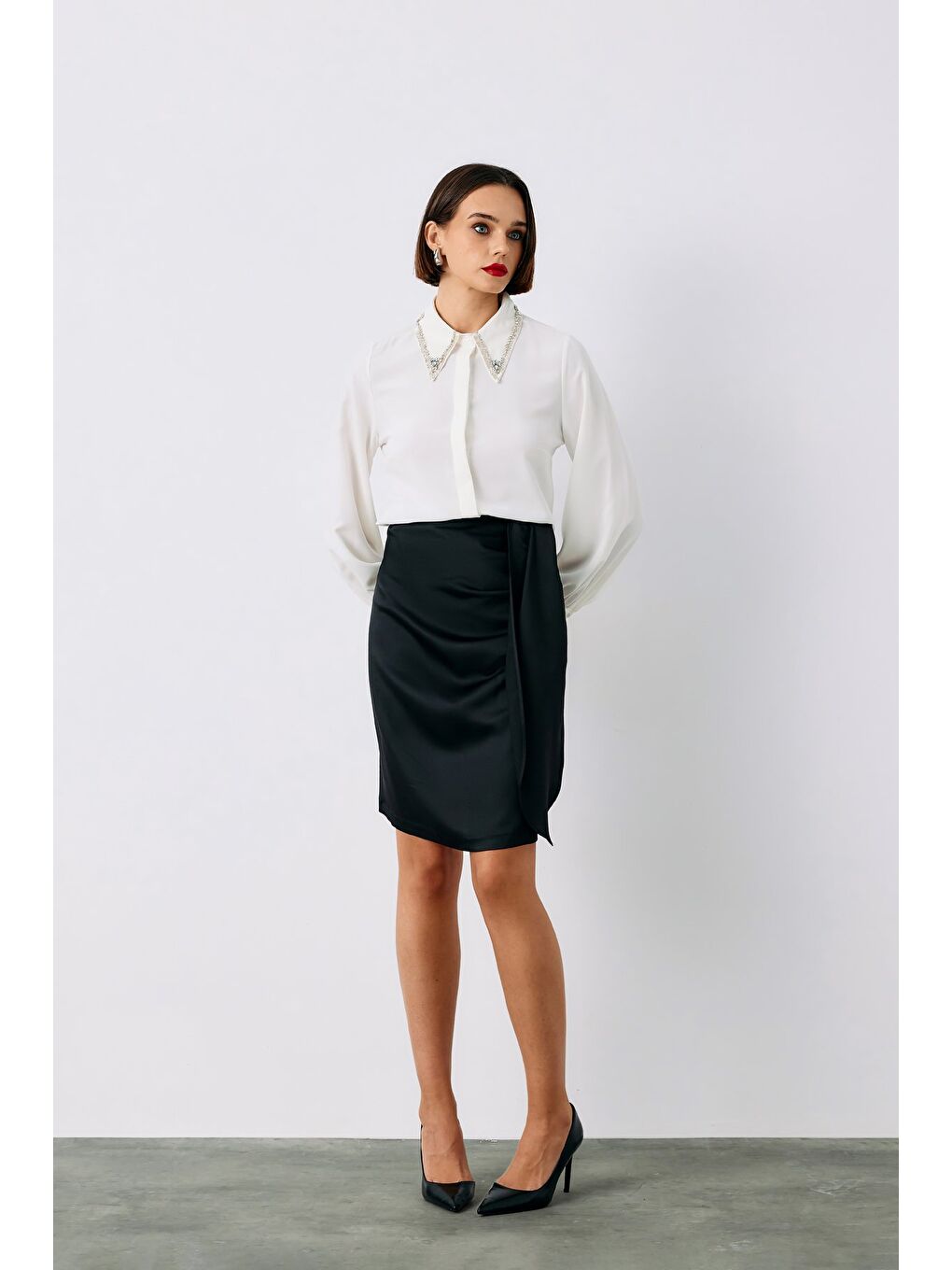 Kuşaklı Mini Etek - Siyah-3