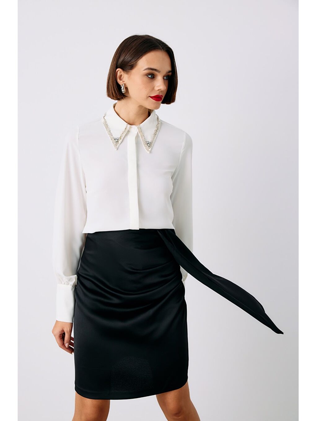 Kuşaklı Mini Etek - Siyah-4