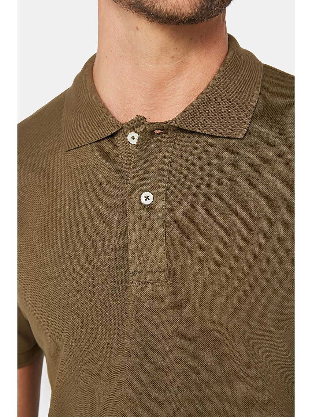 Erkek Slim Fit Dar Kesim %100 Pamuk Düz Pike Haki Polo Yaka Tişört-3