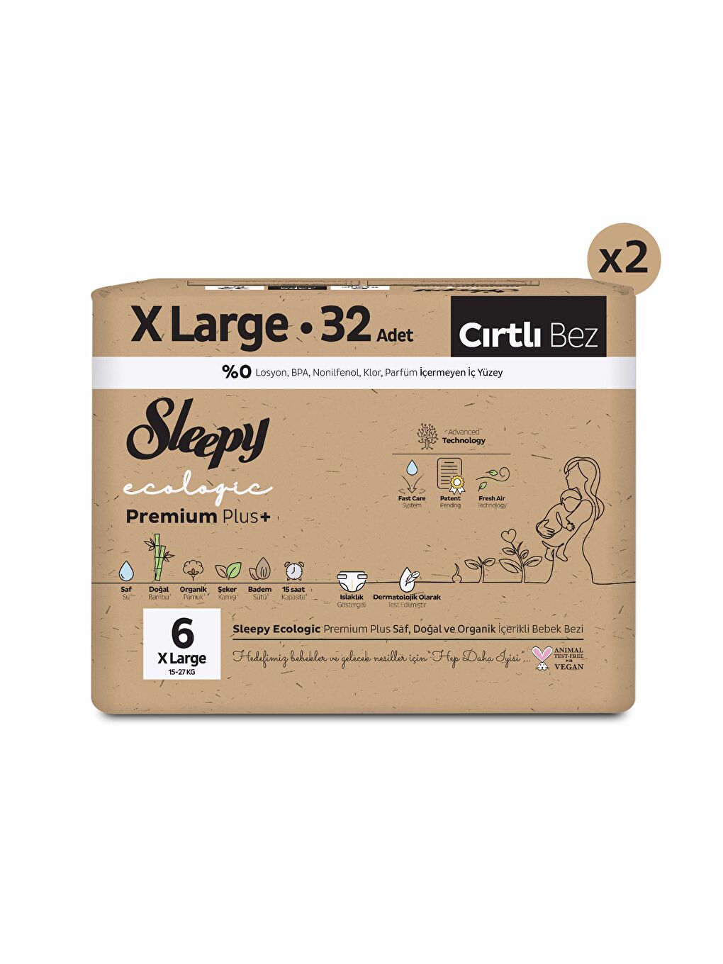 Ecologic Premium Plus Süper Paket Bebek Bezi 6 Numara Xlarge 64 Adet-1