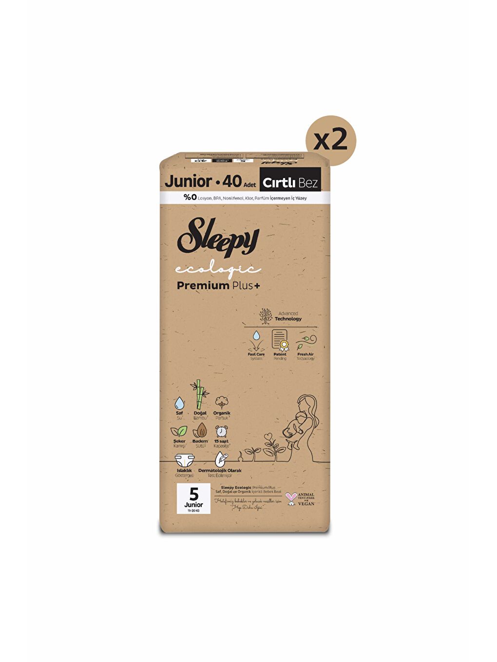 Ecologic Premium Plus Süper Paket Bebek Bezi 5 Numara Junior 80 Adet-1