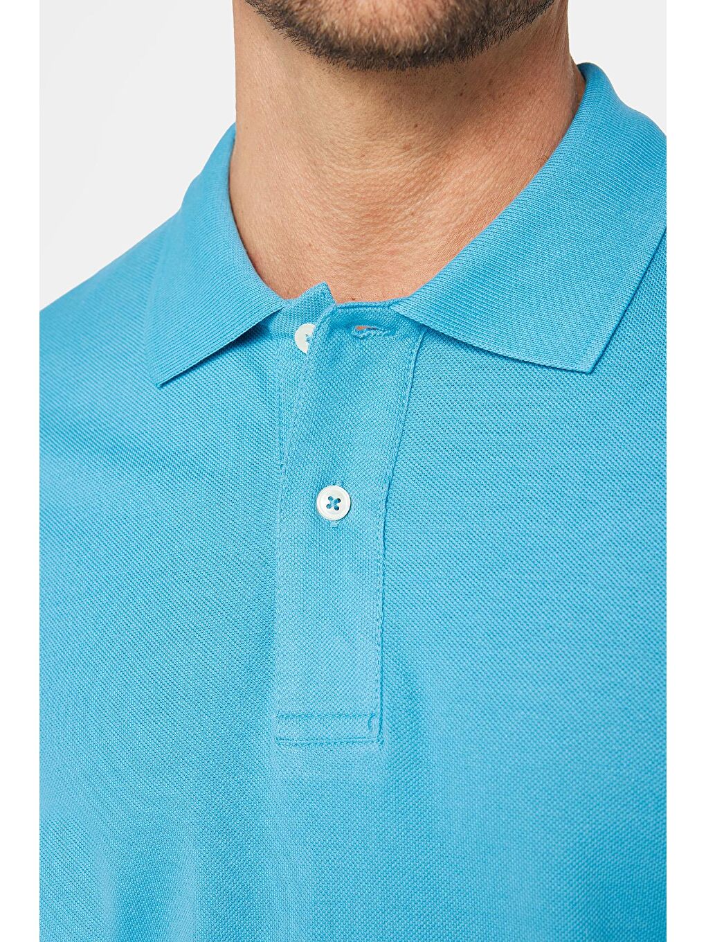 Erkek Slim Fit Dar Kesim %100 Pamuk Düz Pike Mavi Polo Yaka Tişört-3