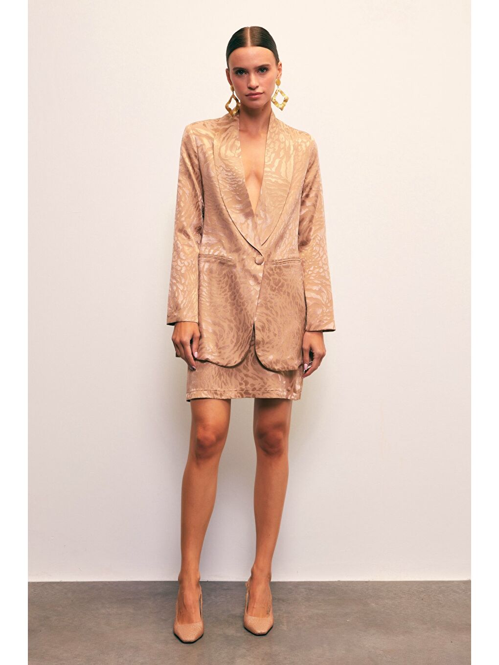 Bej Jakarlı Çan Etek - Vizon-1