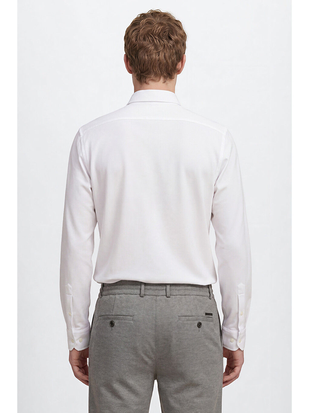 Erkek Beyaz Pamuklu Tailored Slim Fit Dar Kesim Düğmeli Yaka Örme Gömlek-5