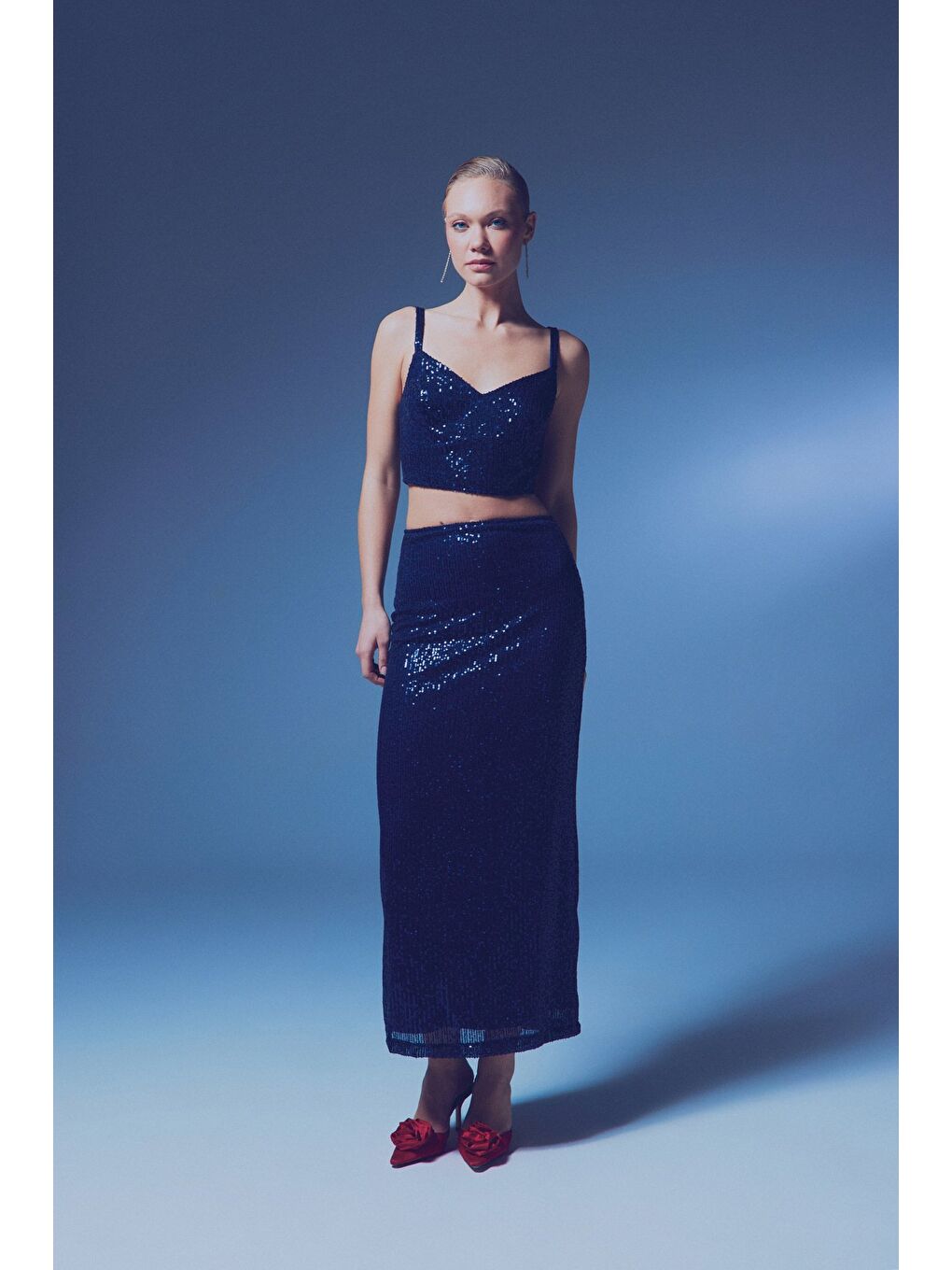 Fermuarlı Karolin Midi Etek - Lacivert-1