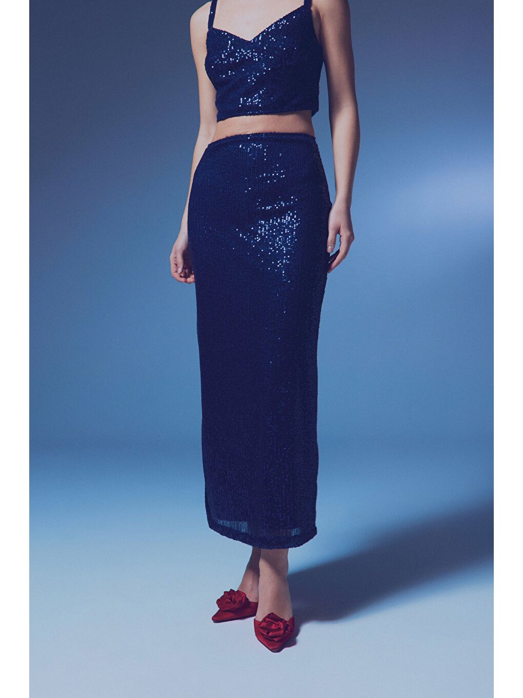 Fermuarlı Karolin Midi Etek - Lacivert-2