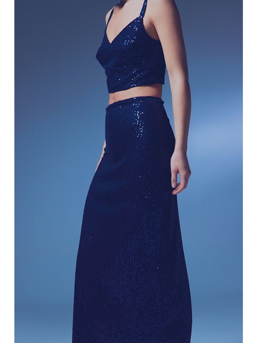 Fermuarlı Karolin Midi Etek - Lacivert-3