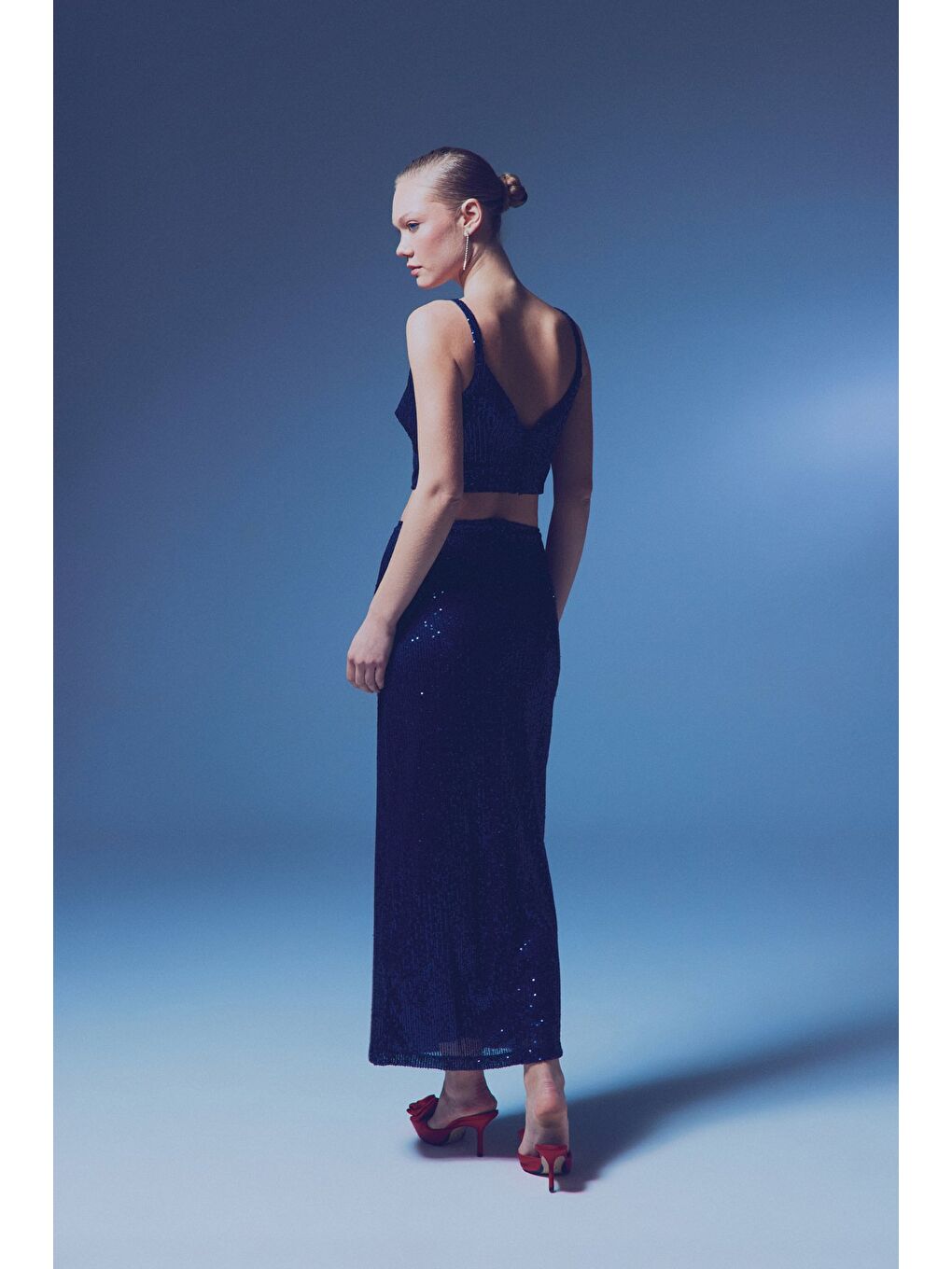 Fermuarlı Karolin Midi Etek - Lacivert-4