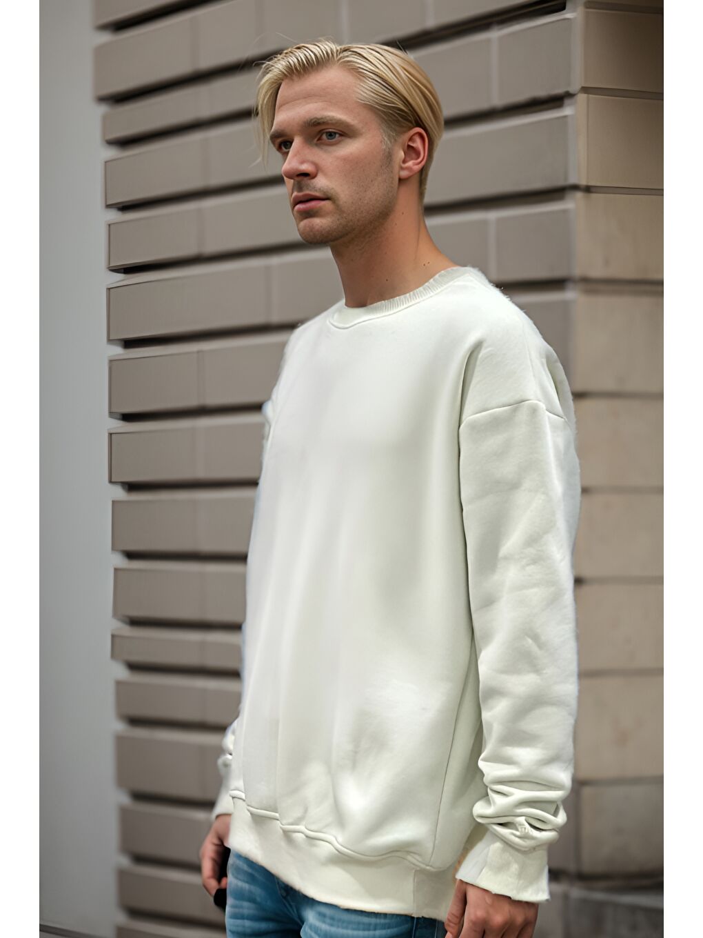 Ekru Erkek Vibe Oversize Krem Sweatshirt-1