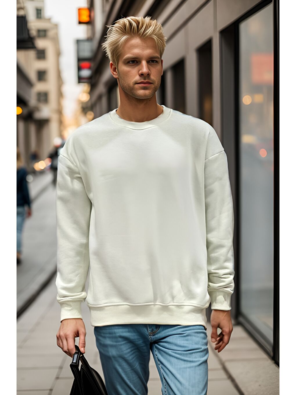 Ekru Erkek Vibe Oversize Krem Sweatshirt-2