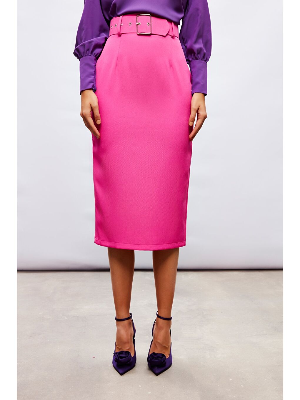 Kemerli Kalem Etek - Fuşya-1