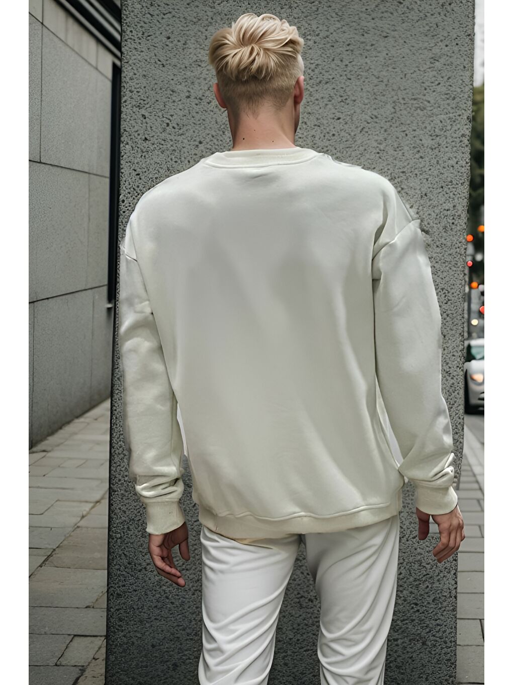 Ekru Erkek Vibe Oversize Krem Sweatshirt-3