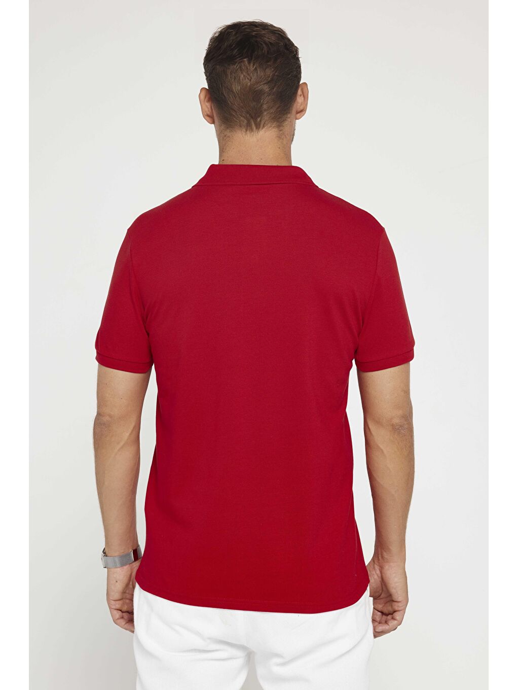 Erkek Slim Fit Dar Kesim %100 Pamuk Düz Pike Kırmızı Polo Yaka Tişört-4