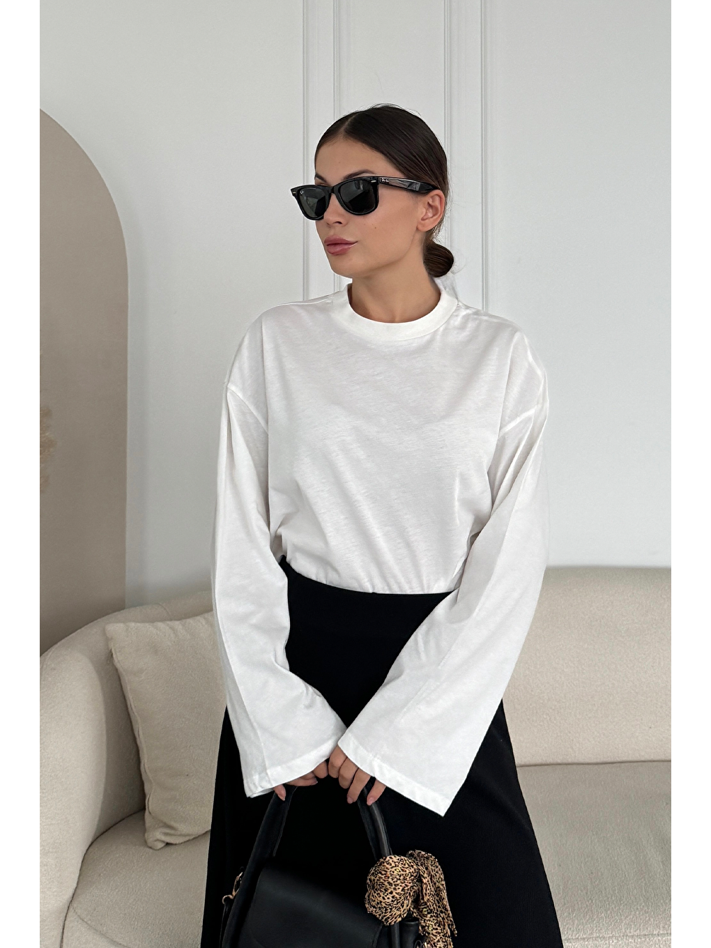 Geniş Kol Oversize 2'Li Paket T-Shirt 964 Siyah/Ekru-2