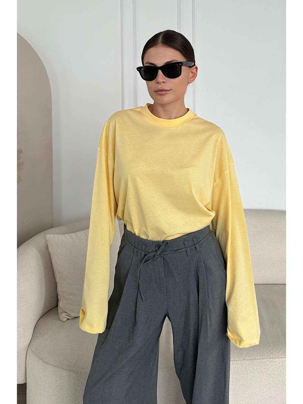 Geniş Kol Oversize 2'Li Paket T-Shirt 964 Sarı/Gül Kurusu-4