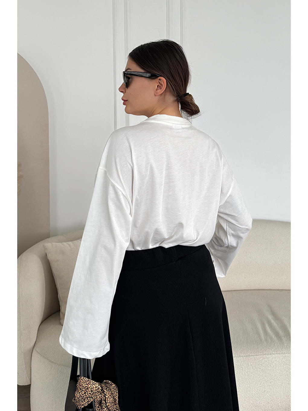 Geniş Kol Oversize 2'Li Paket T-Shirt 964 Siyah/Ekru-9