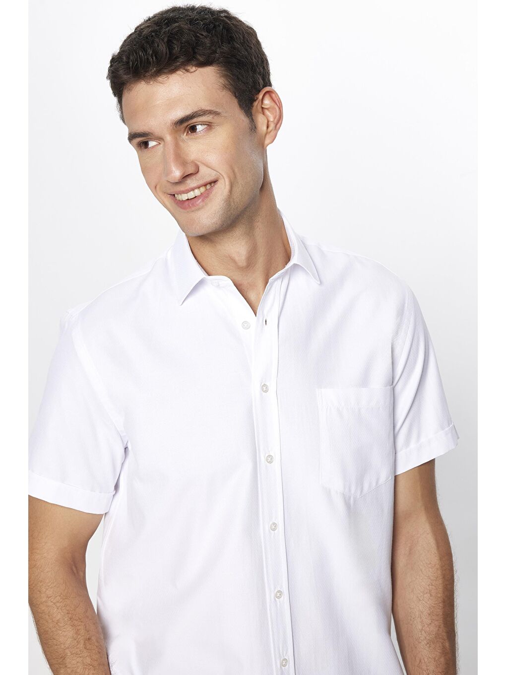 Erkek Regular Fit Klasik Kesim Pamuklu Tek Cepli Armürlü Beyaz Gömlek-2
