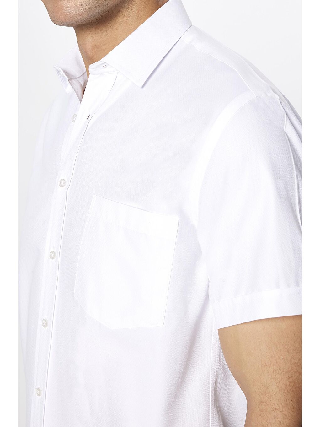 Erkek Regular Fit Klasik Kesim Pamuklu Tek Cepli Armürlü Beyaz Gömlek-3