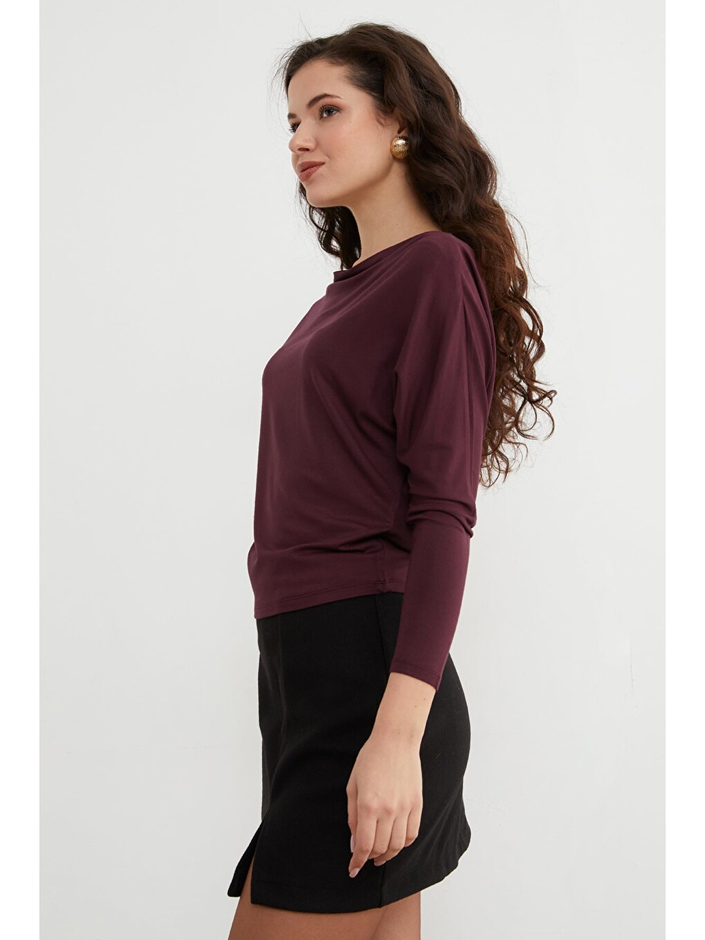 Mürdüm Basic Kayık Yaka Yarasa Kol Bluz-3