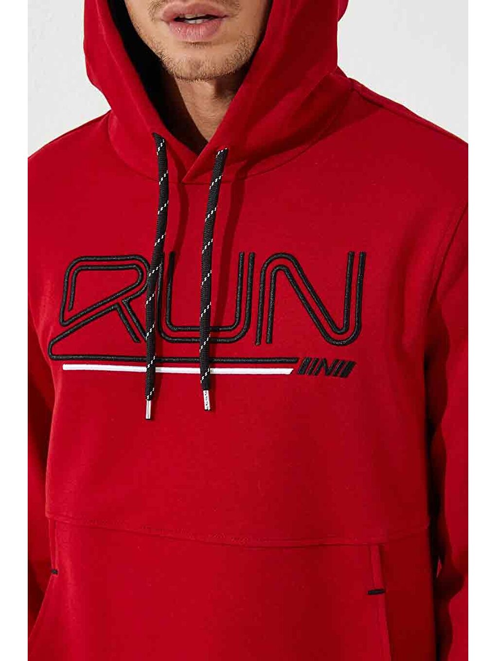 Kırmızı Yazı Nakışlı Standart Kalıp Kapüşonlu  Erkek Hoodie - 87887-4