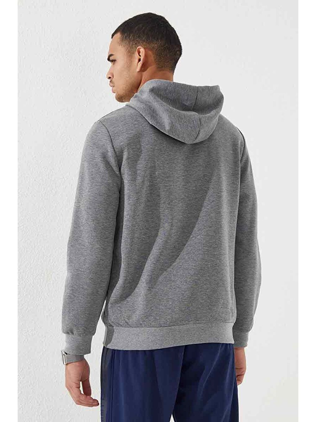 Gri Melanj Kamuflaj Desen Baskılı Standart Kalıp Kapüşonlu  Erkek Hoodie - 87884-4
