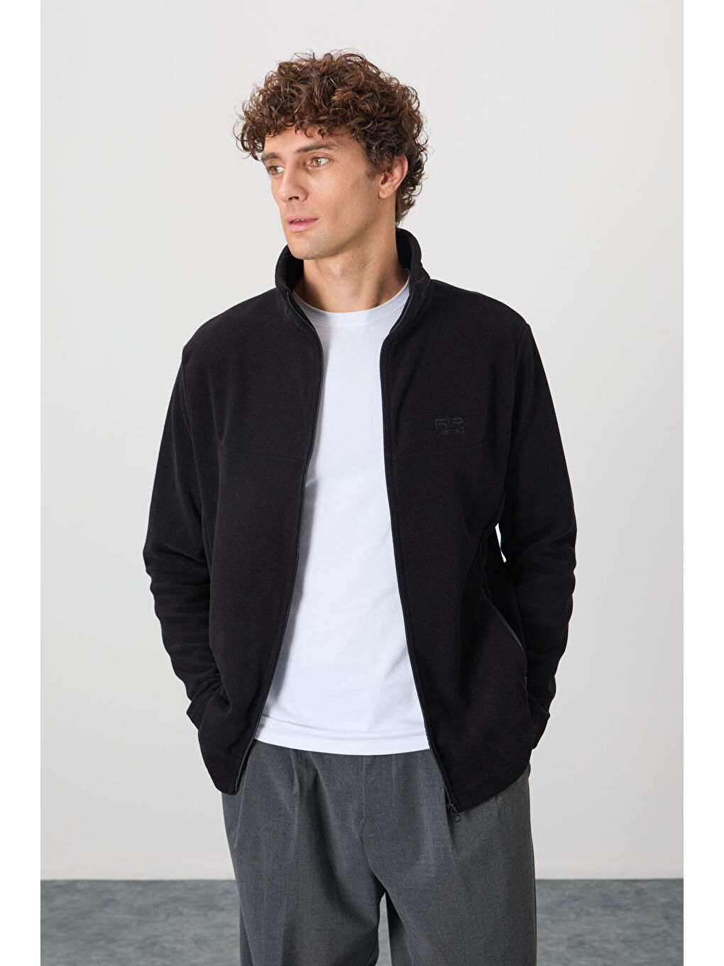 Hardy Siyah Standart Kalıp Polar Erkek Fermuarlı Sweatshirt - 88299