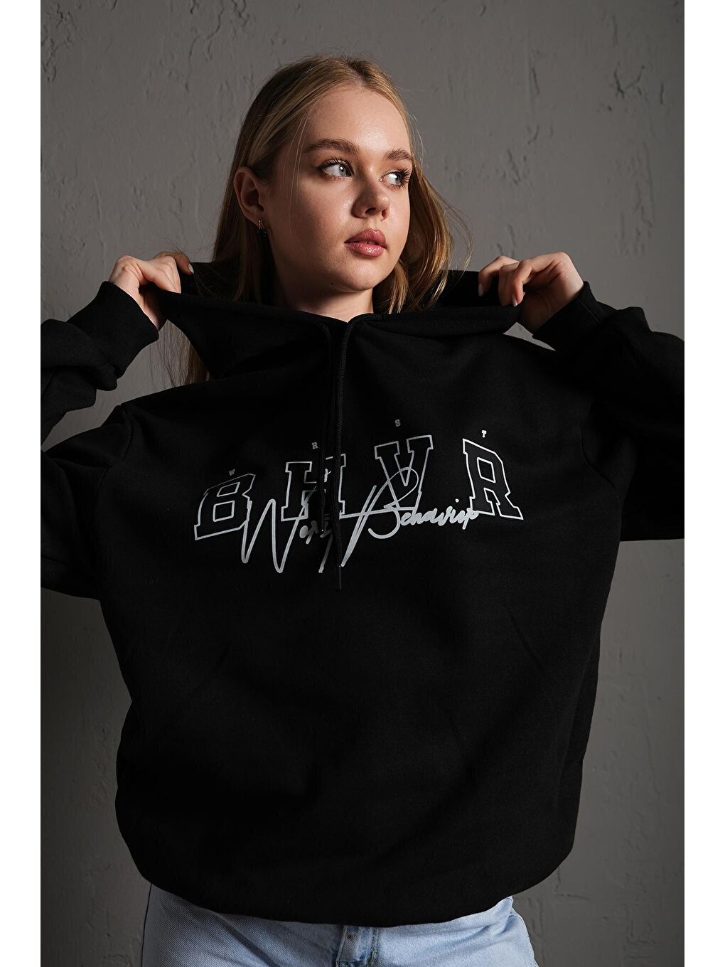 Trendseninle Siyah Kadın Bhvr SİYAH Kapüşonlu Sweatshirt