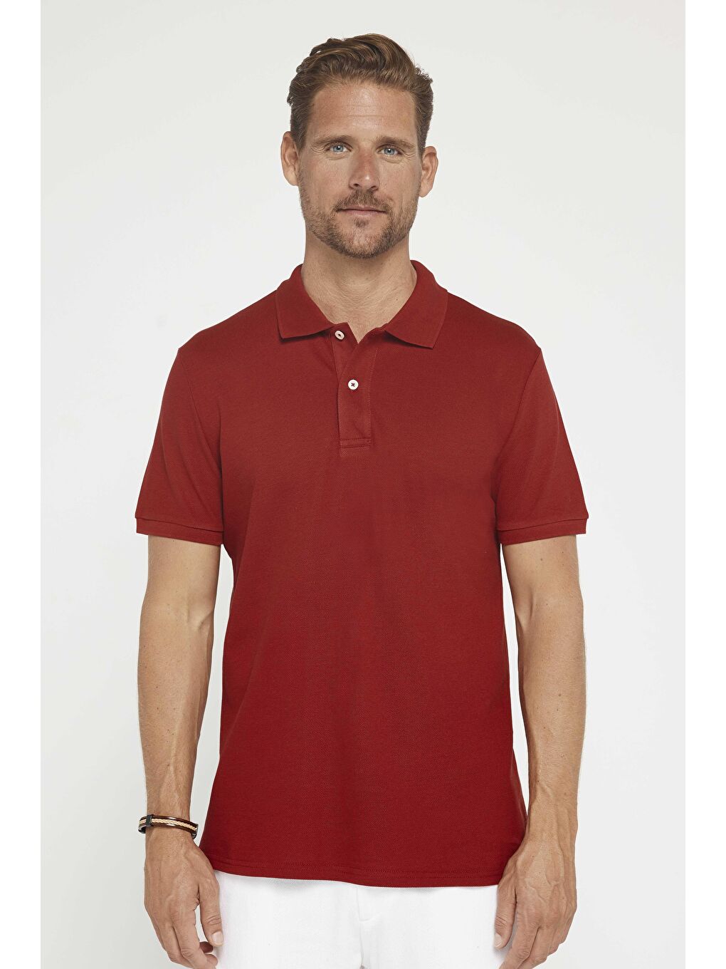 Erkek Slim Fit Dar Kesim %100 Pamuk Düz Pike Bordo Polo Yaka Tişört-1
