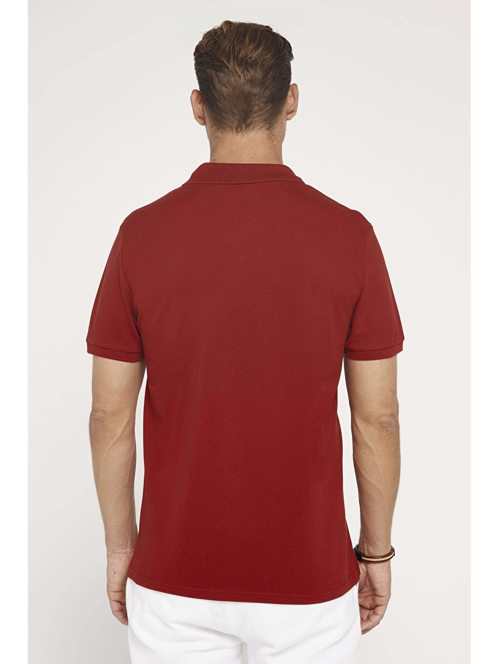 Erkek Slim Fit Dar Kesim %100 Pamuk Düz Pike Bordo Polo Yaka Tişört-4