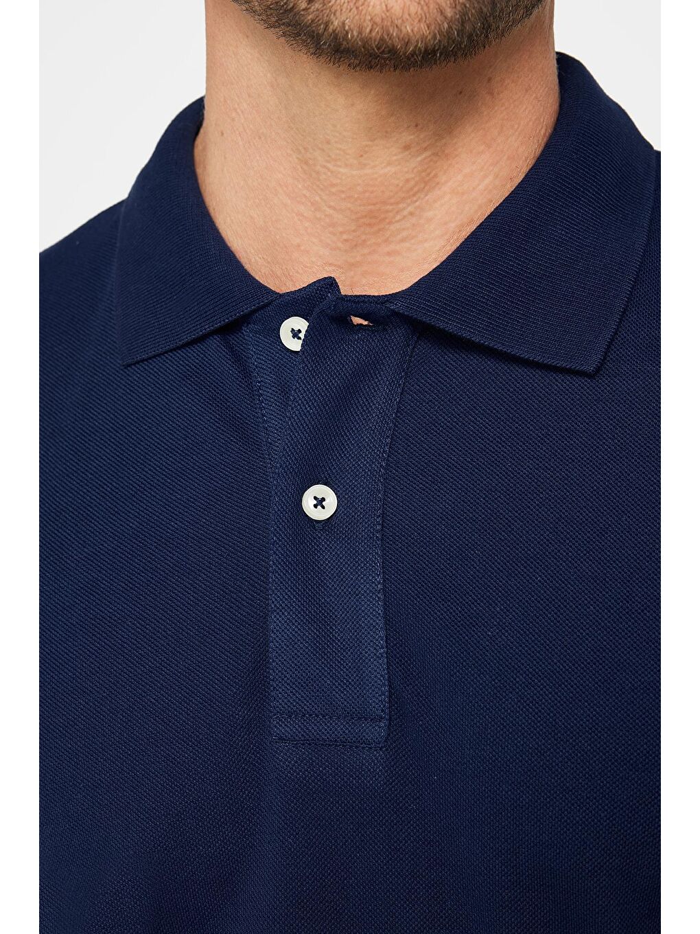 Erkek Slim Fit Dar Kesim %100 Pamuk Düz Pike Lacivert Polo Yaka Tişört-3