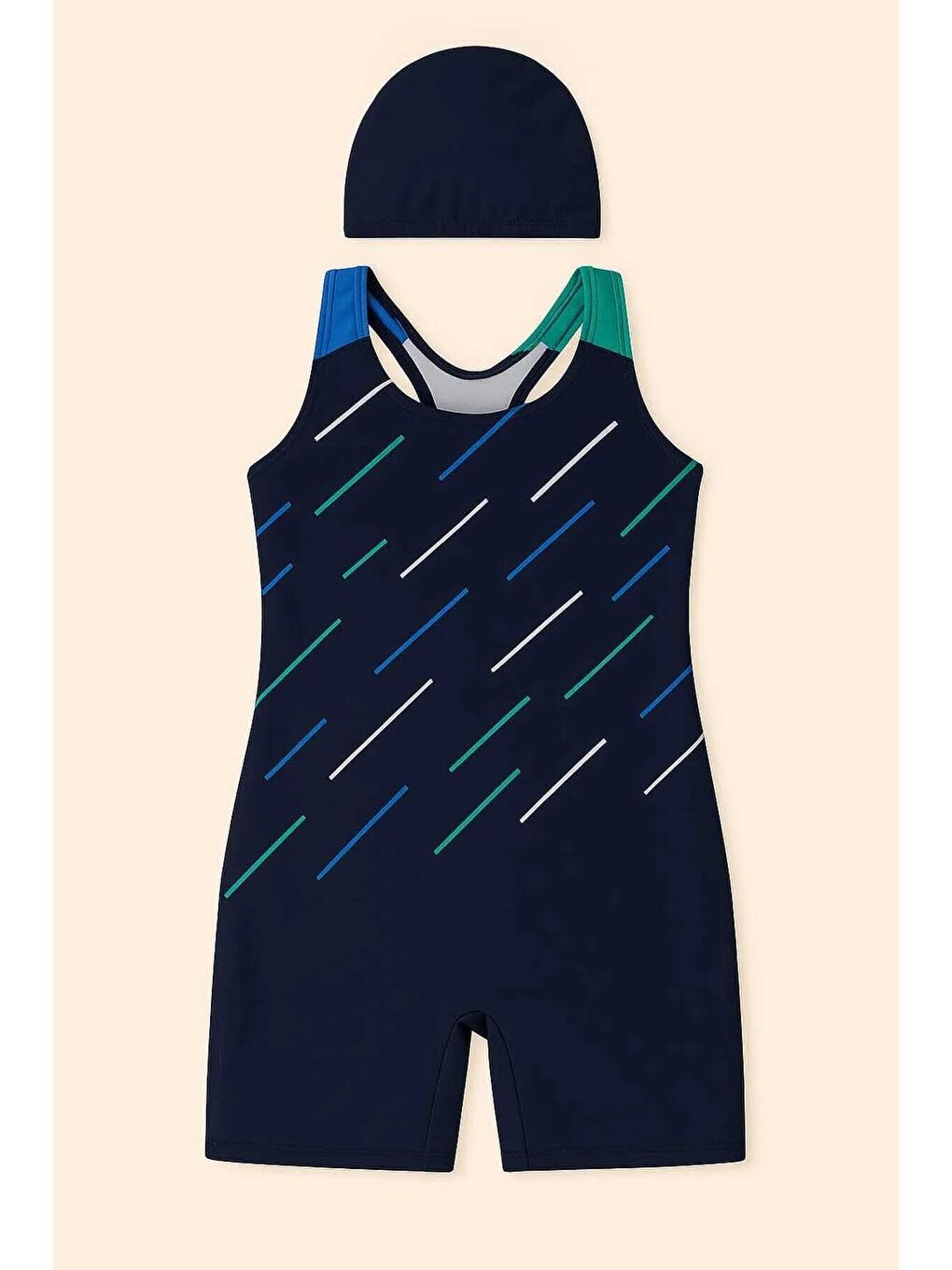 Lacivert Yüzücü Şortlu Kız Çocuk Mayo ( Boneli )