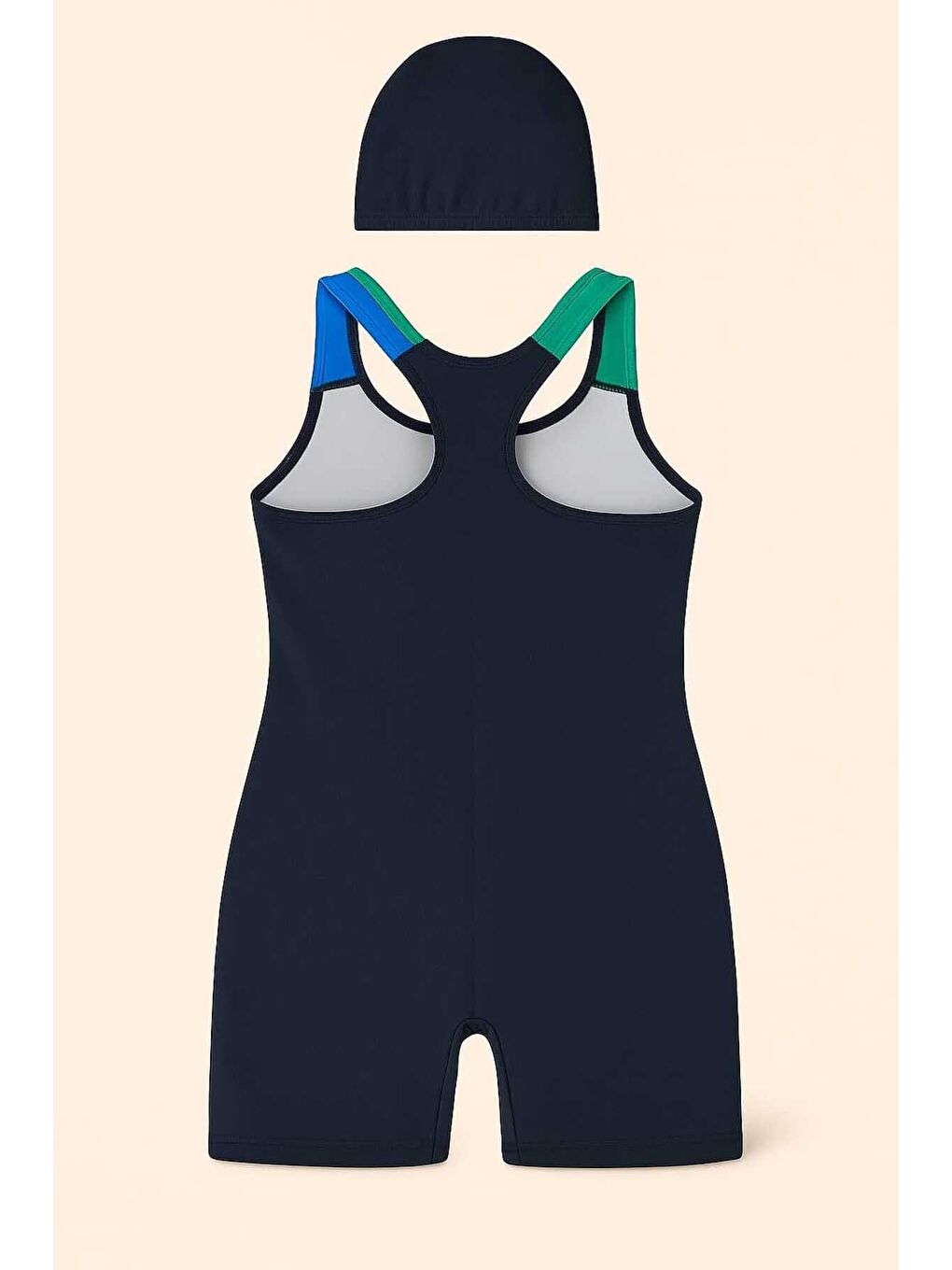 Lacivert Yüzücü Şortlu Kız Çocuk Mayo ( Boneli )-1