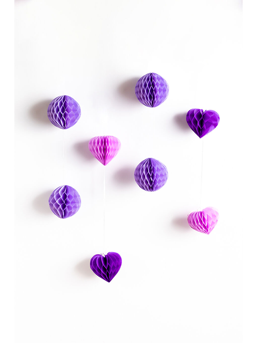 Lila Ponpon Kalp 4'lü Petek Süs