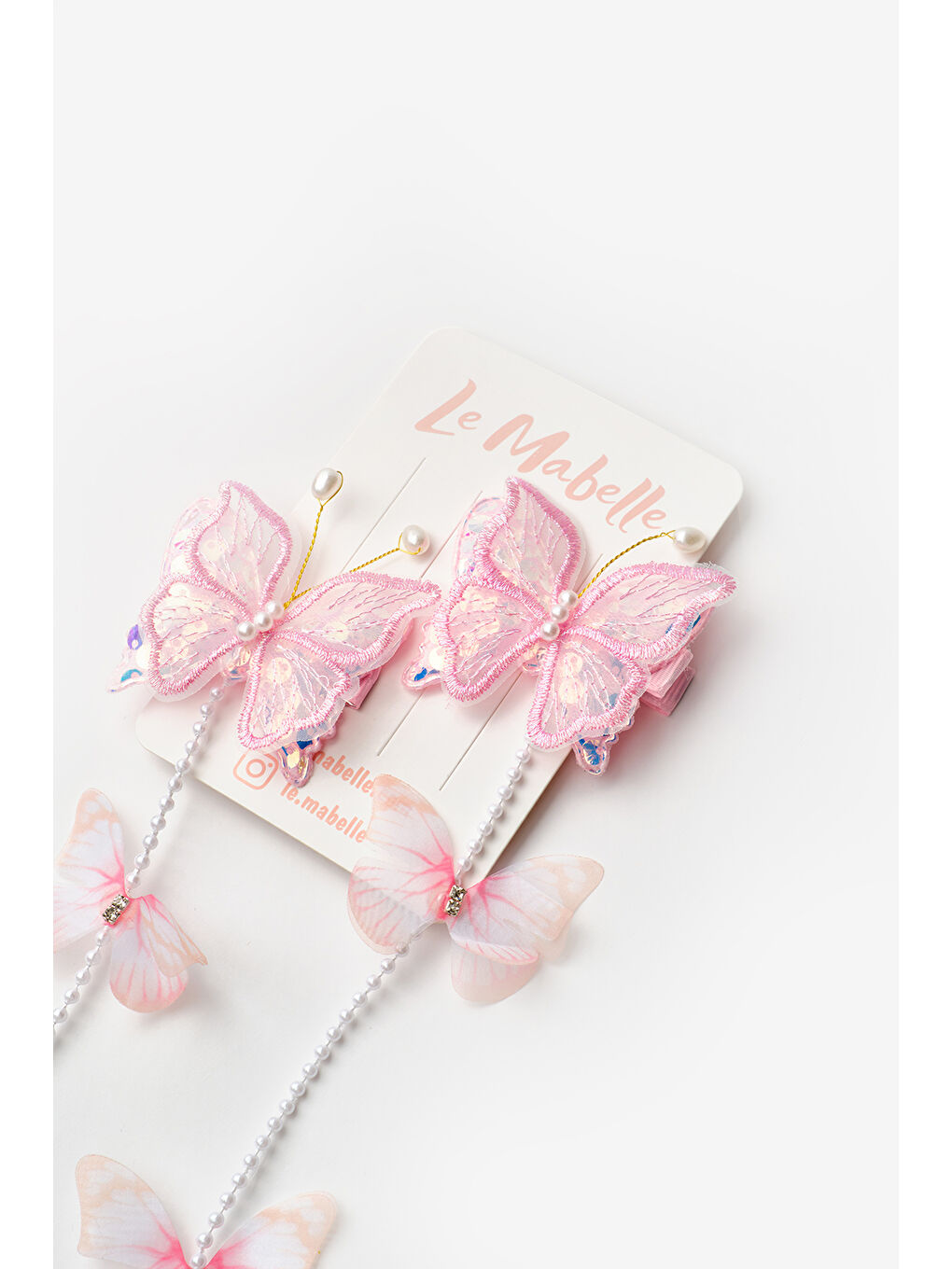 Pembe Kelebek İnci Sallantılı Kız Çocuk Toka-1