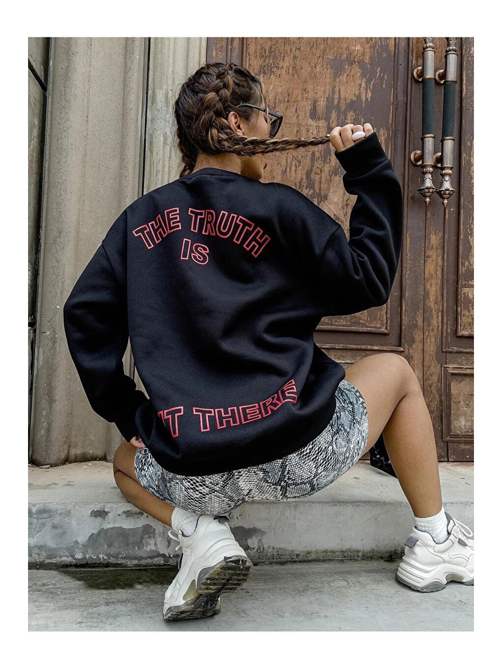 Siyah Kadın SİYAH Önü Dream Yazılı Sırt Truth Baskılı Oversize Sweatshirt-2