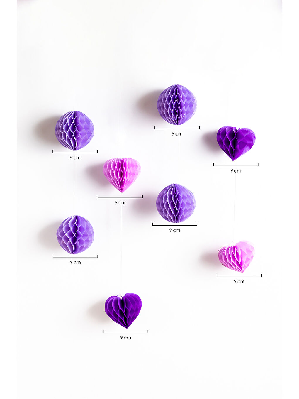 Lila Ponpon Kalp 4'lü Petek Süs-1