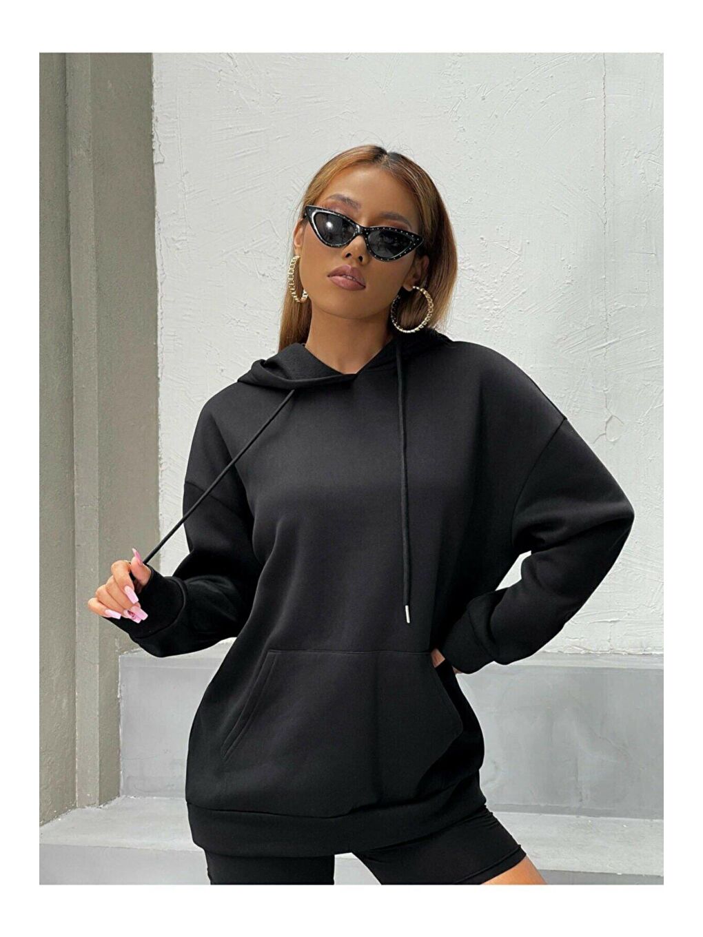 Trendseninle Siyah Unisex SİYAH Intense Baskılı Kapüşonlu Oversize Sweatshirt Hoddie - 2