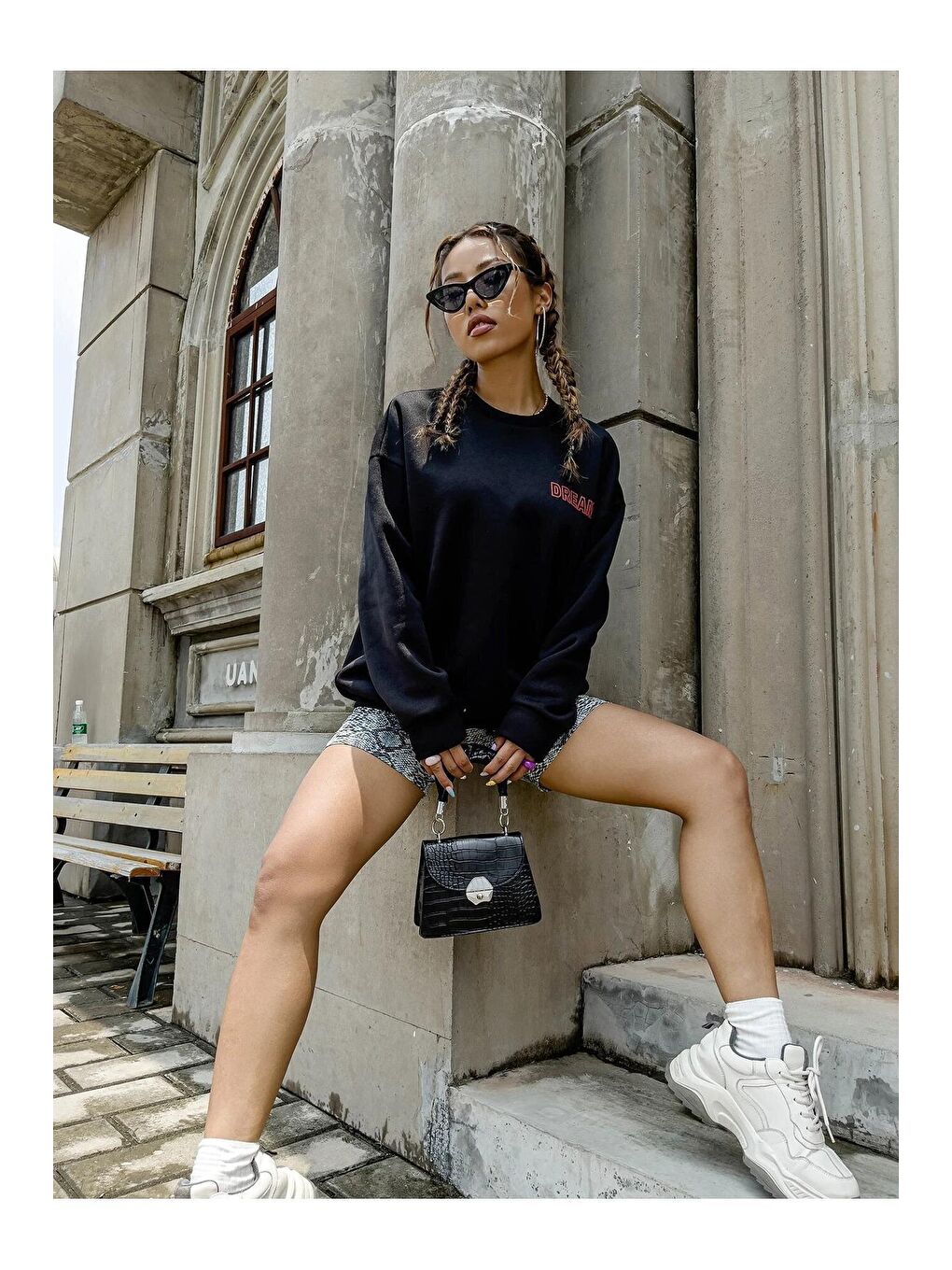 Siyah Kadın SİYAH Önü Dream Yazılı Sırt Truth Baskılı Oversize Sweatshirt-4