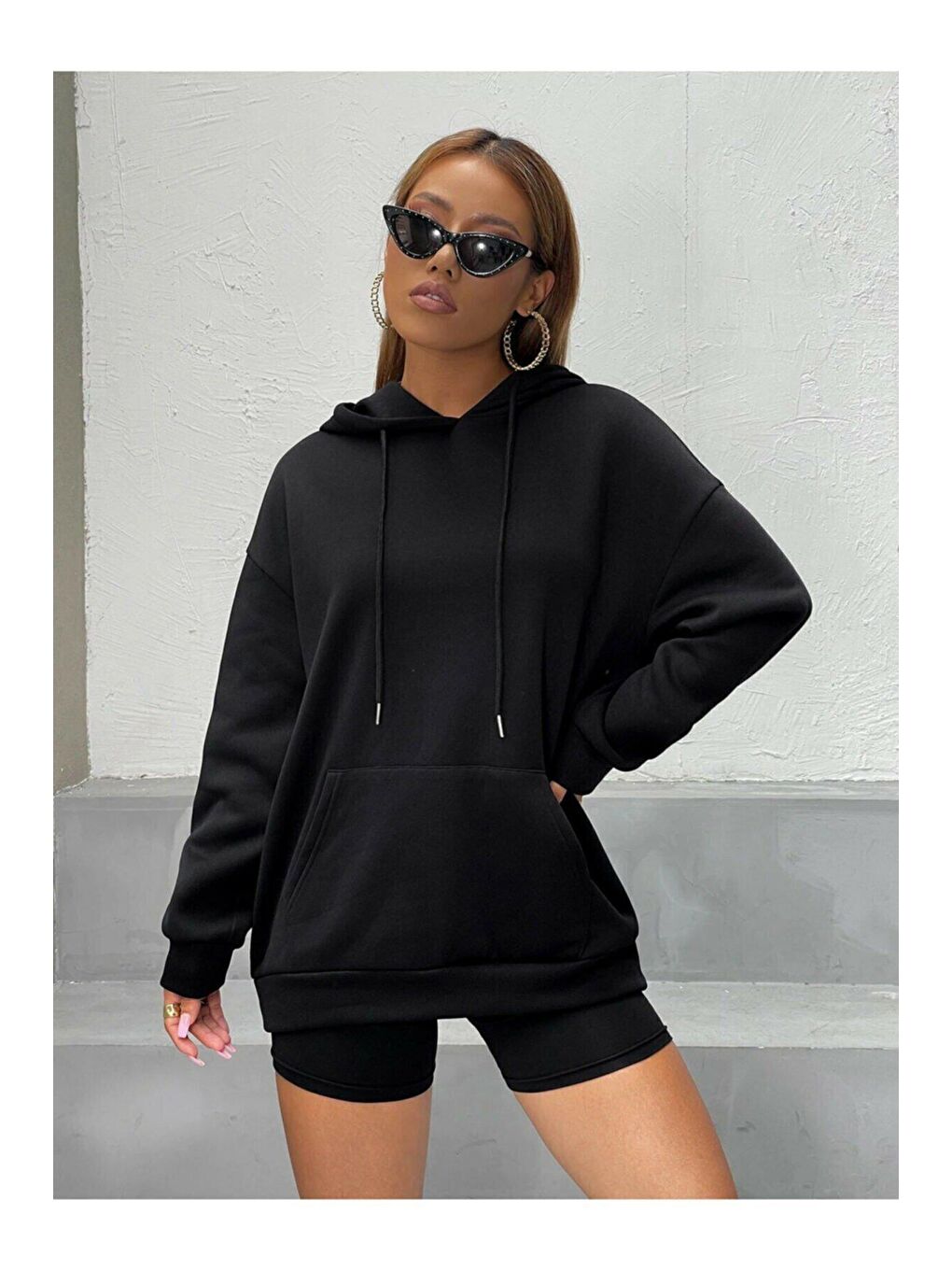 Trendseninle Siyah Unisex SİYAH Intense Baskılı Kapüşonlu Oversize Sweatshirt Hoddie - 3