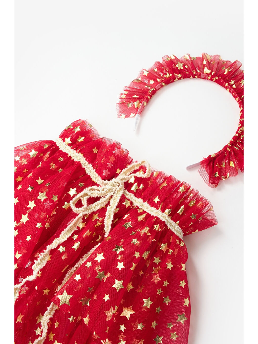 Kırmızı Kız Çocuk Yıldızlı Pelerin Asa ve Taç Set-2