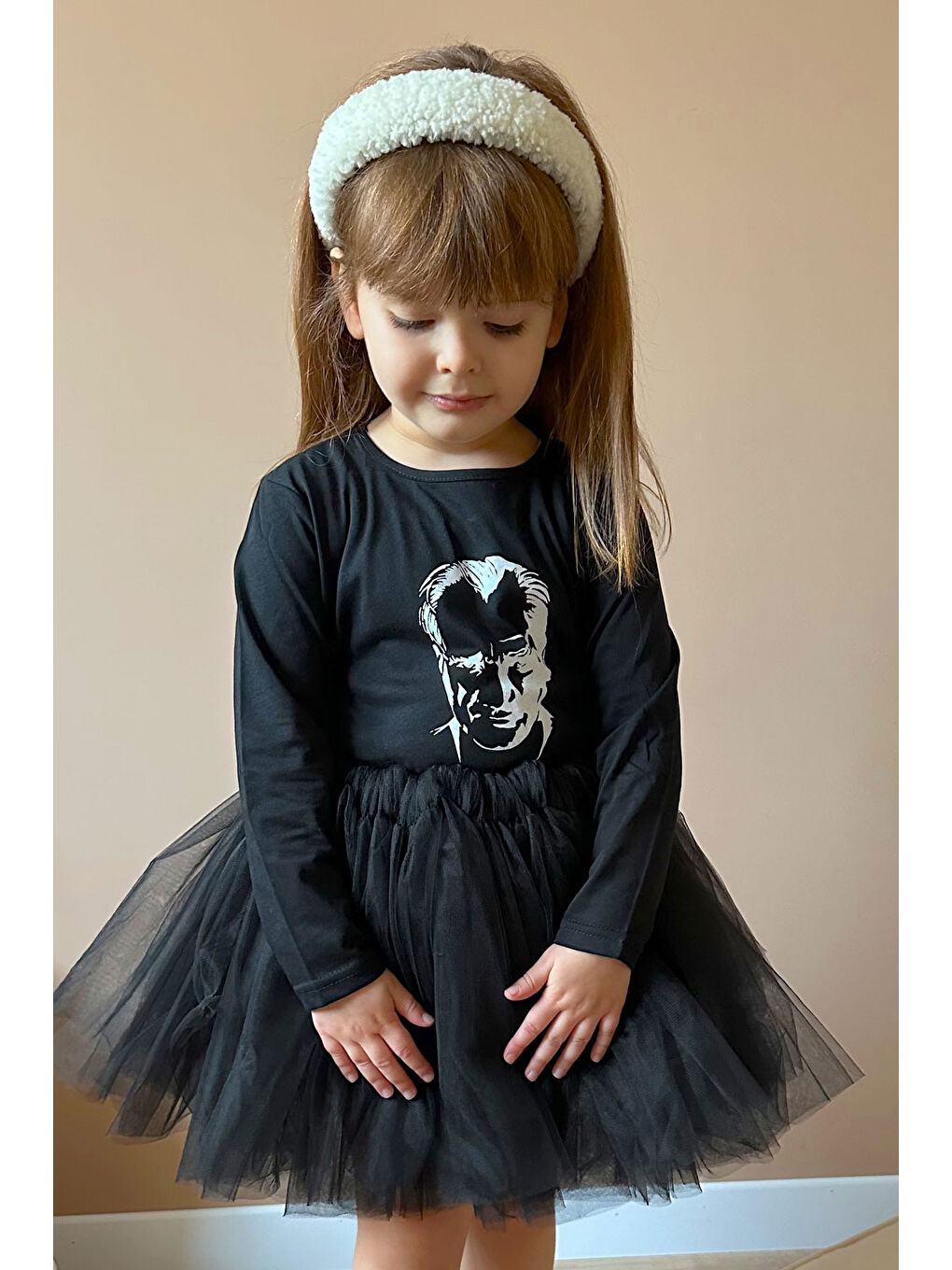Siyah  Büyük Fiyonk Aplikeli Kız Çocuk Tül Etek- Pandora-1