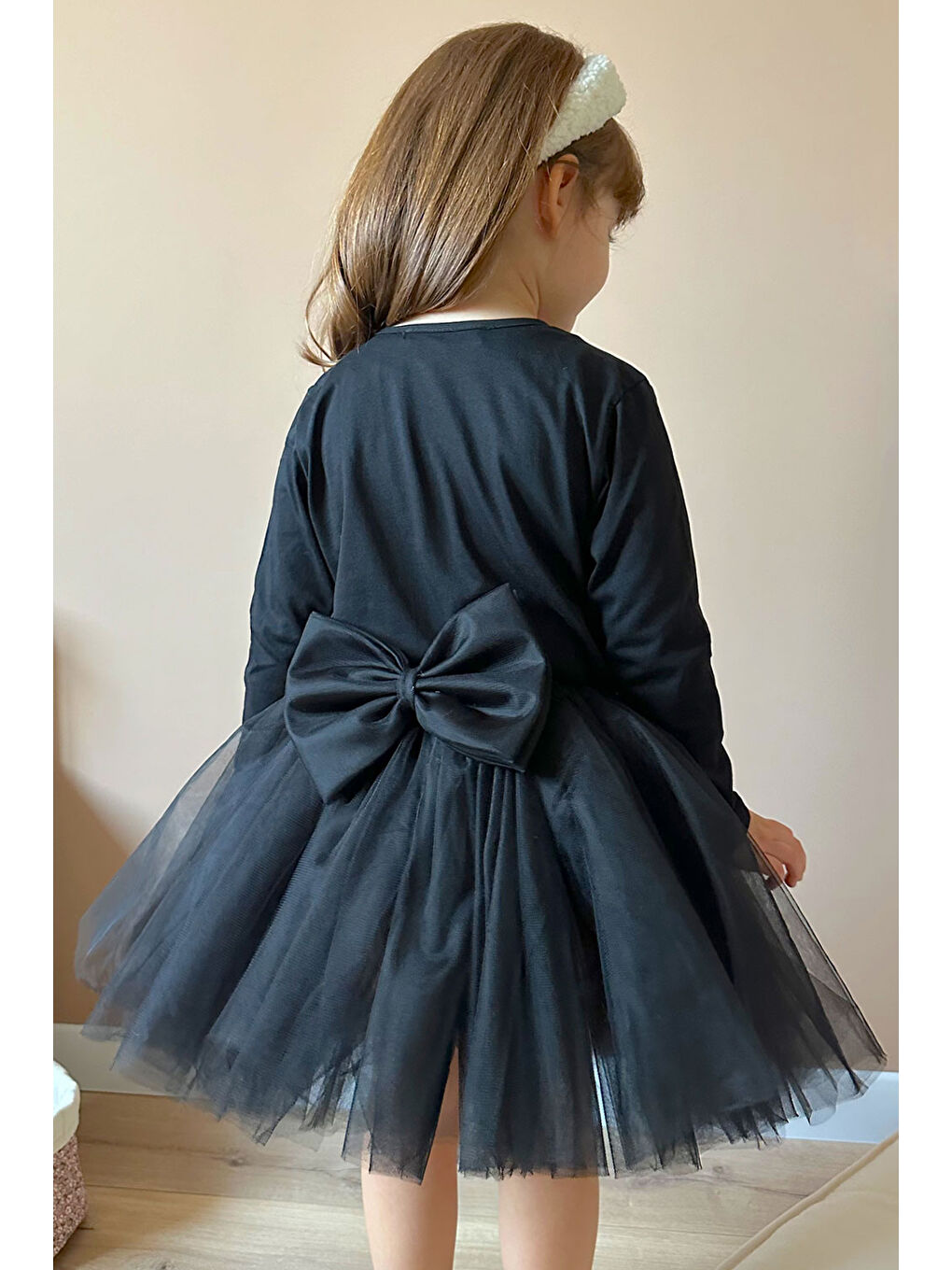 Siyah  Büyük Fiyonk Aplikeli Kız Çocuk Tül Etek- Pandora-2