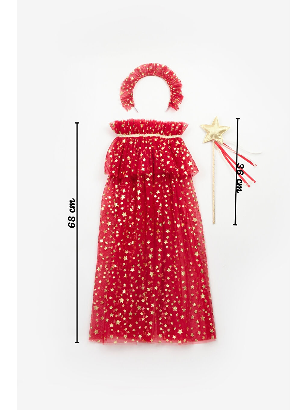 Kırmızı Kız Çocuk Yıldızlı Pelerin Asa ve Taç Set-3