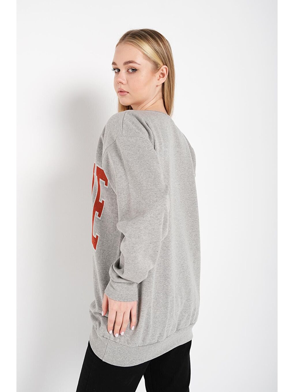 Gri Kadın GRİ Maine Yazılı Sweatshirt-4