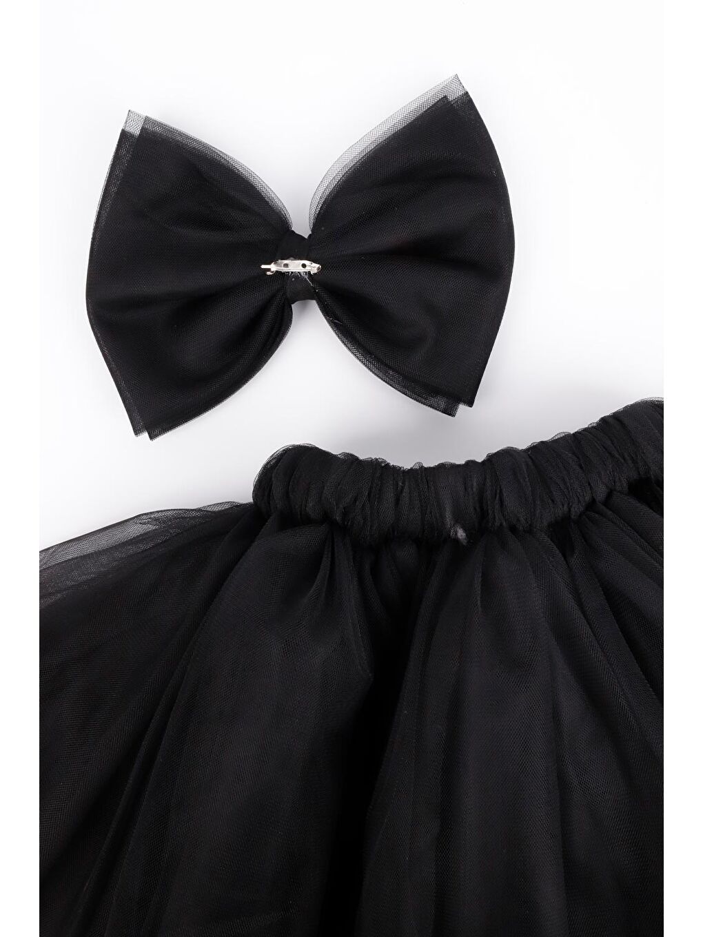 Siyah  Büyük Fiyonk Aplikeli Kız Çocuk Tül Etek- Pandora-5