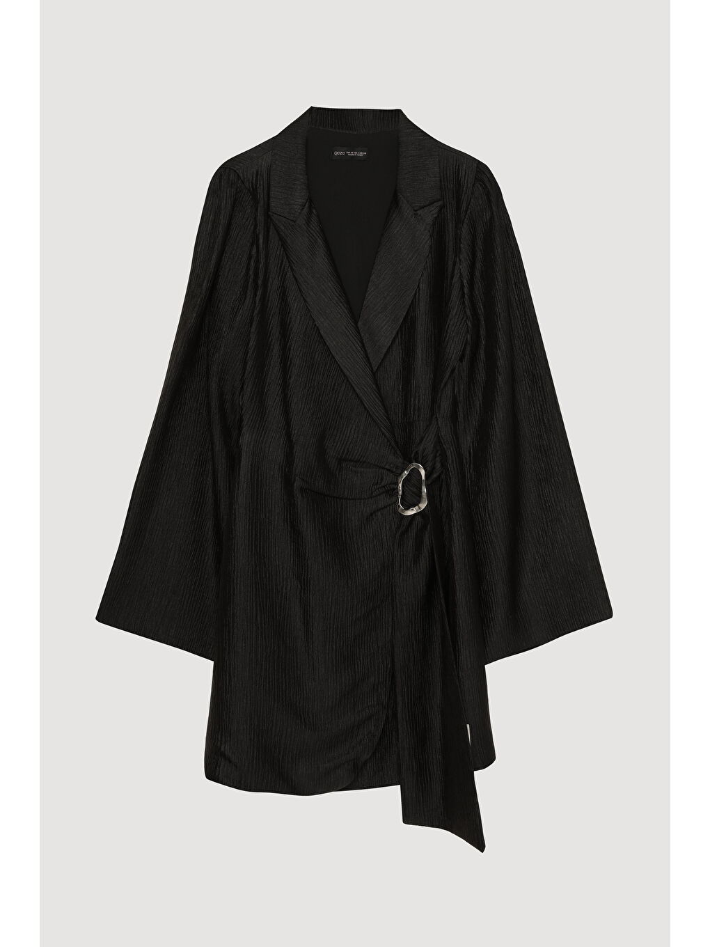 Kruvaze Bağlamalı Dokulu Mini Elbise Siyah-1