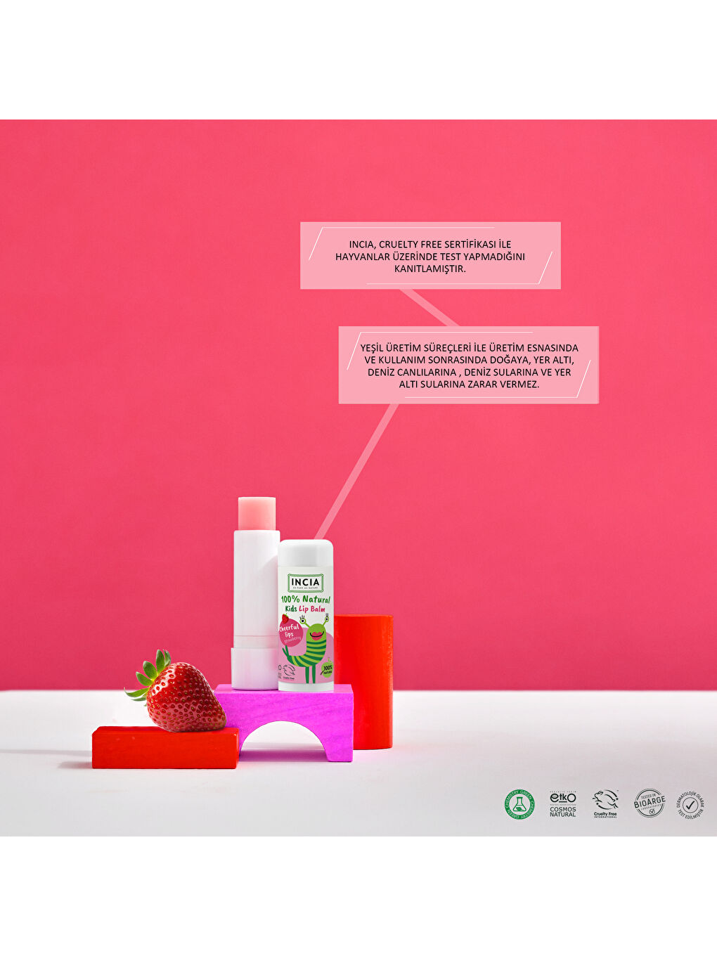 %100 Doğal Kids Dudak Besleyici Çilek Bitkisel Nemlendirici Dudak Bakım Kremi 6 G-5