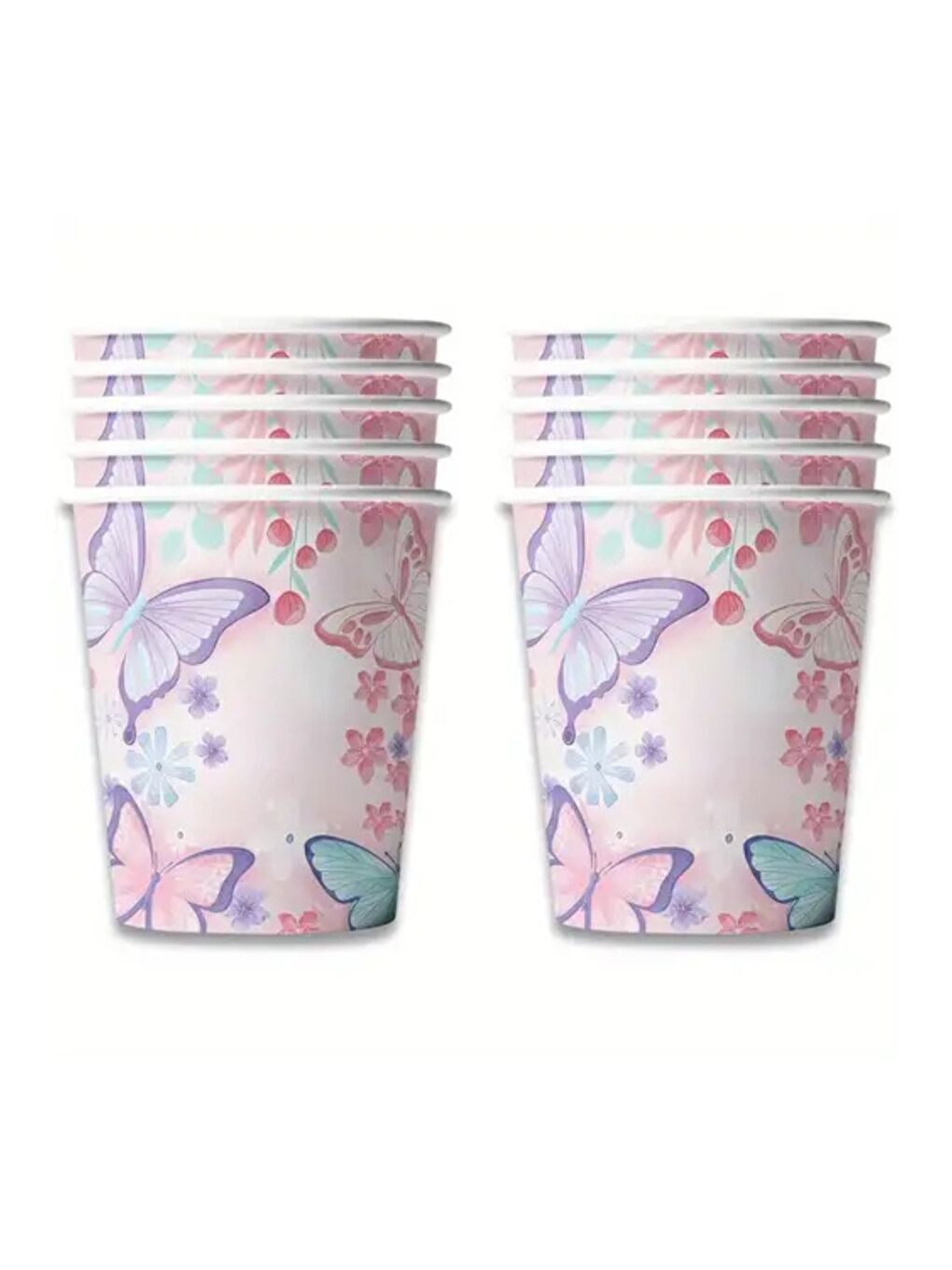 Pembe Kelebek Desenli 8'li Tabak Bardak Set-1