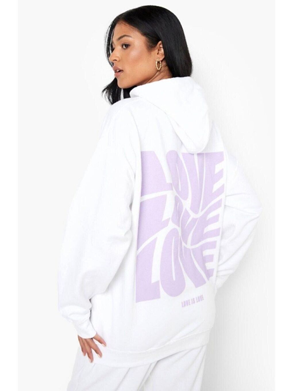 Beyaz Kadın BEYAZ Sırt LLLOVE Baskılı Oversize Sweatshirt Hoddie-1