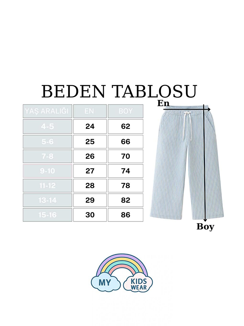 Mavi Kız Çocuk Bol Kesim Çizgili Pantolon 4-16 Yaş 11995-1